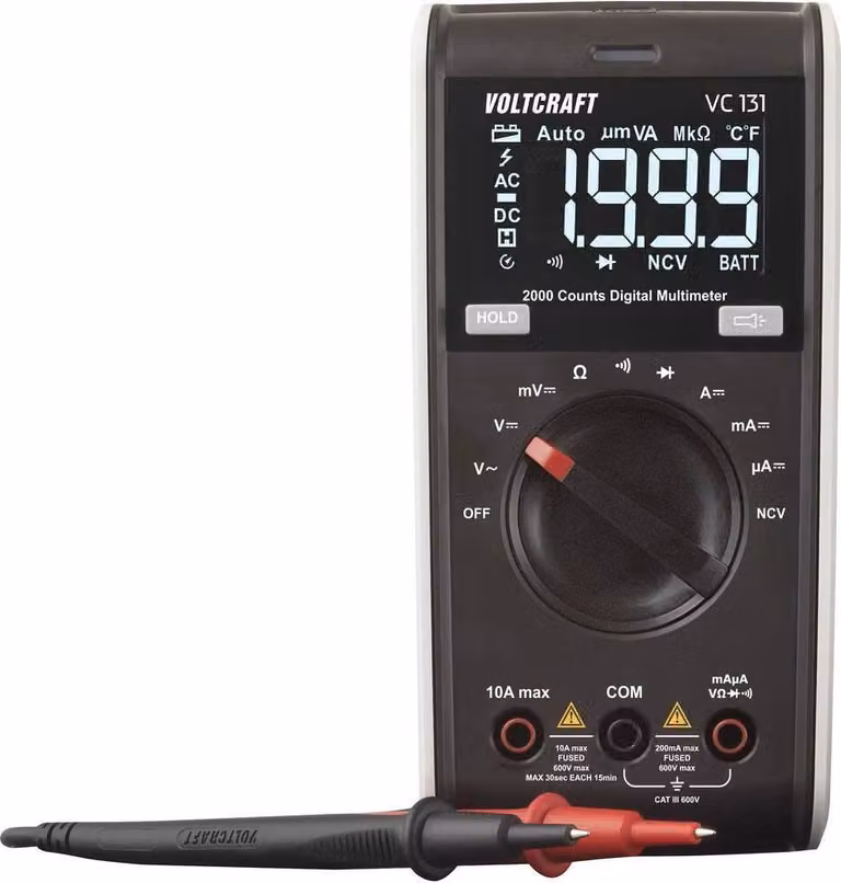VOLTCRAFT VC131 Multimetro portatile calibrato (ISO) digitale CAT III 250 V Display (conteggi): 2000 (VC-12922600)