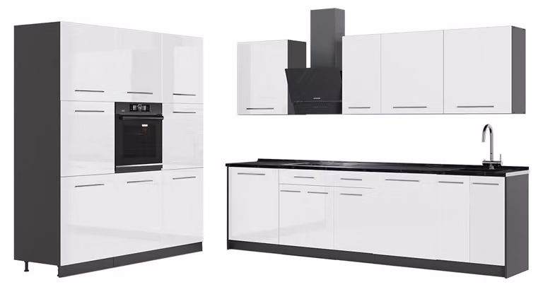 Cucina componibile Vicco Fame-Line Bianco lucido/Antracite 460 cm senza piano di lavoro, Model 63776