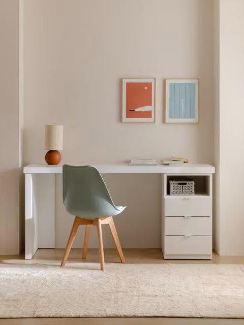 Scrivania Lavin Kenay Home bianca con piano rettangolare in MDF laminato opaco