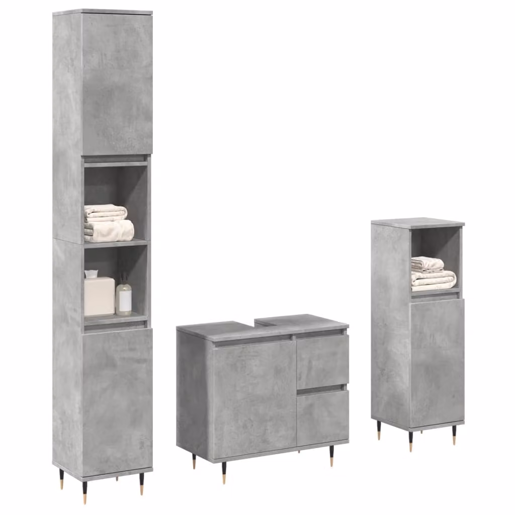 Set di mobili da bagno moderno vidaXL in 3 pezzi colore grigio con legno e metallo L/P/H: 65 x 33 x 60 cm