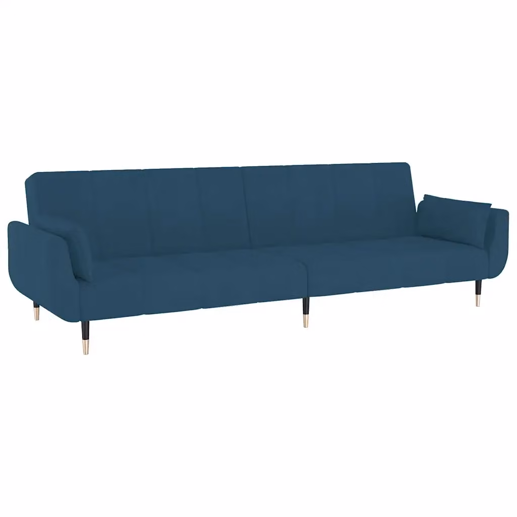 vidaXL Divano Letto Click-Clack a 2 Posti in Velluto Blu con Cuscini e Poggiatesta Regolabile, Dimensioni Letto: 100 x 200 cm – 2