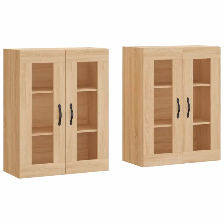 Set di 2 armadietti da parete vidaXL con ante in vetro, colore rovere e beige, ideali per il bagno, stile moderno