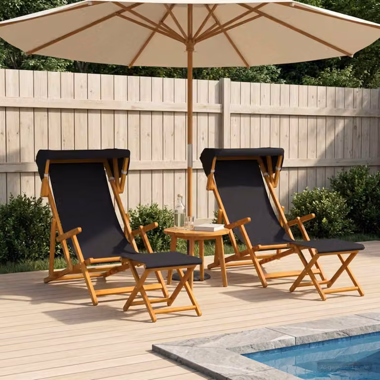 Set di 4 lettini prendisole vidaXL in legno di eucalipto massello nero con poggiatesta regolabile per giardino e terrazzo