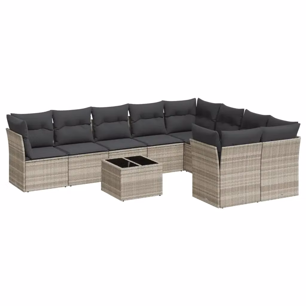 vidaXL Set Divano da Giardino 10 Pezzi con Cuscini e Tavolino da Esterno in Polyrattan e Acciaio Grigio – 2