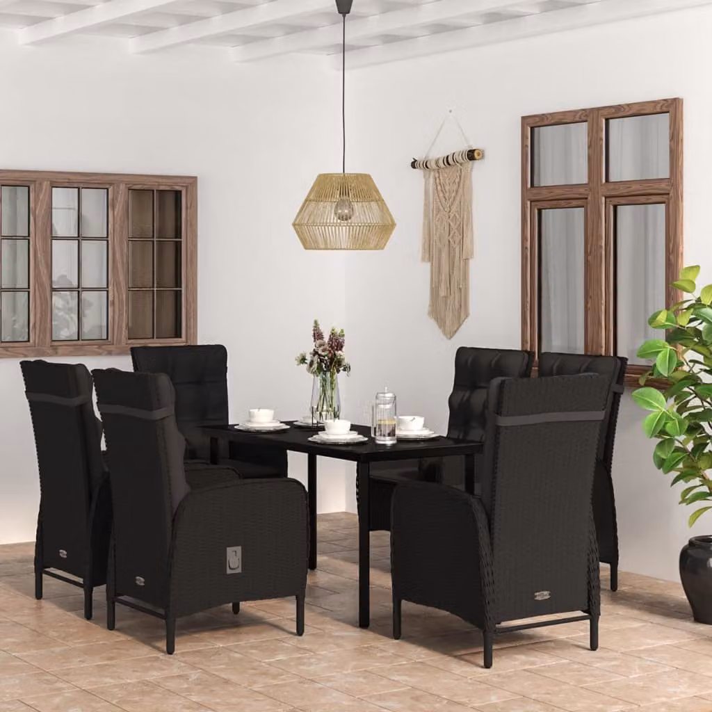 The Living Store Set da pranzo da giardino 7 pezzi con cuscini nero