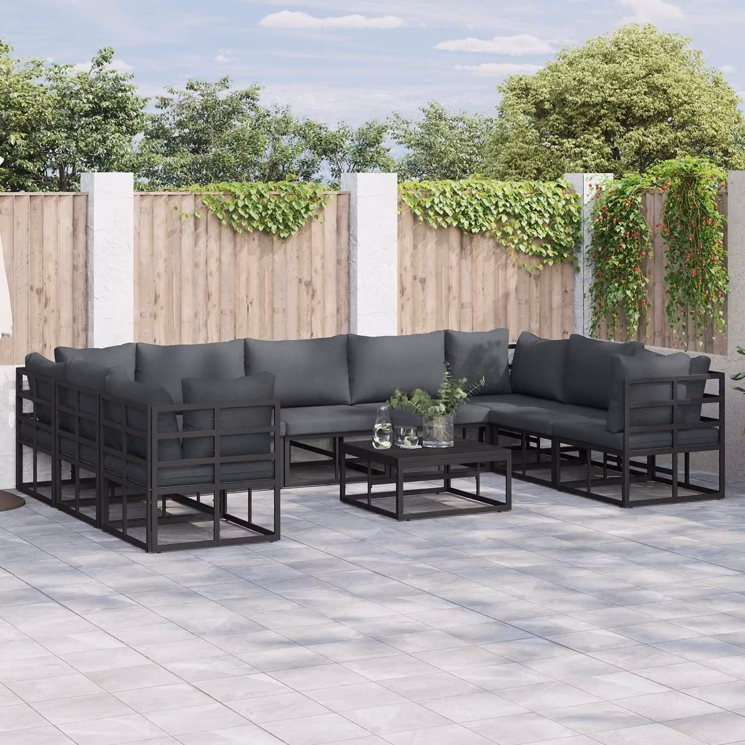 Maison Exclusive - Set di divani da giardino, 9 pezzi, colore nero, in alluminio