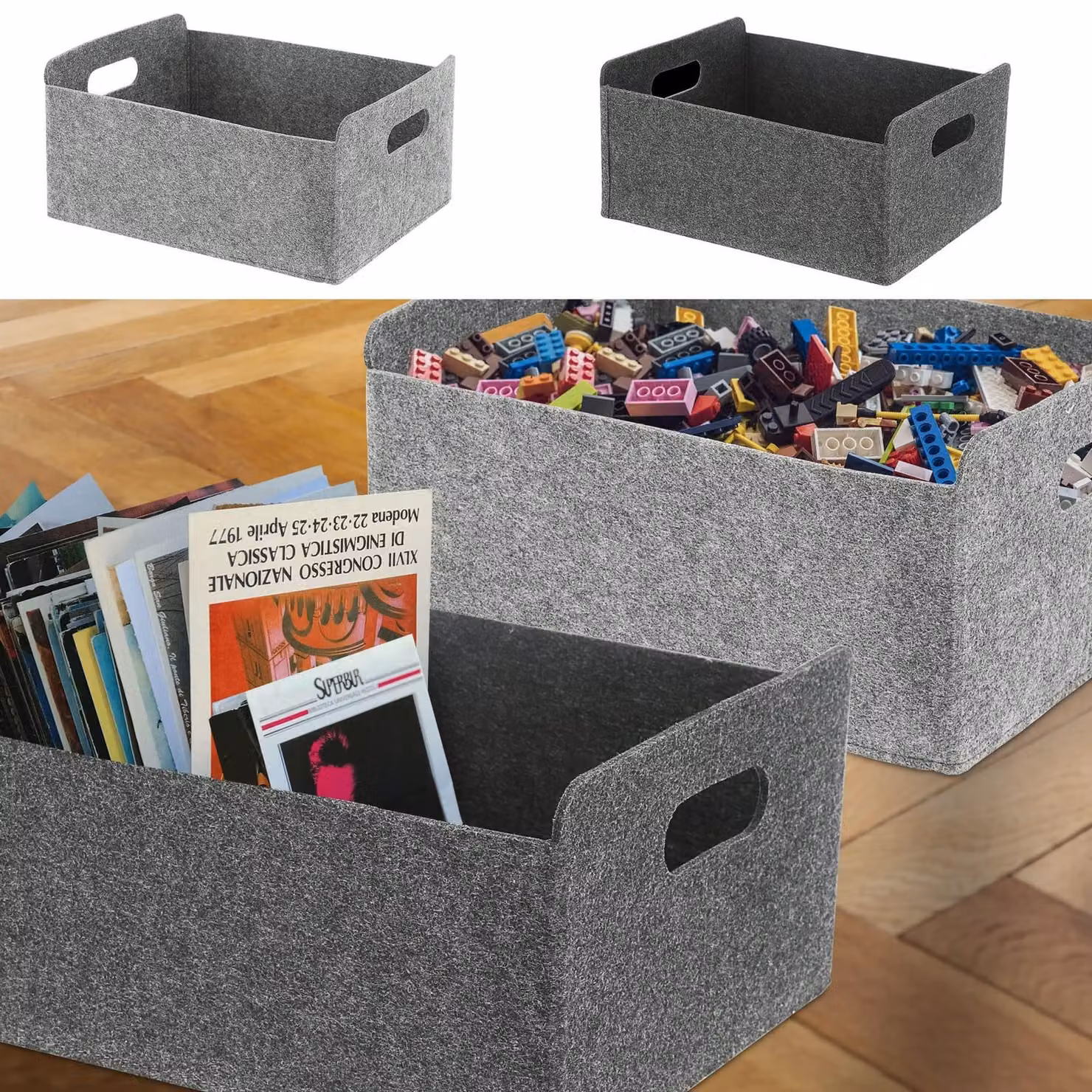 Omgoods - Set di 2 scatole pieghevoli per l'organizzazione, realizzate in feltro, nei colori grigio chiaro e grigio scuro