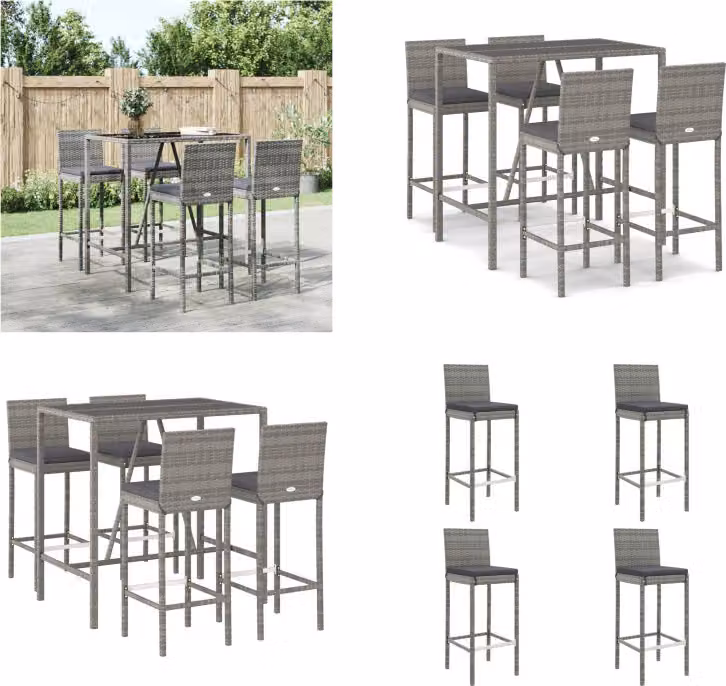 vidaXL Set bar da giardino 5 pezzi con cuscini in poly rattan grigio - Set bar da giardino - Set bar da giardino - Set bar da giardino - Bar da giardino