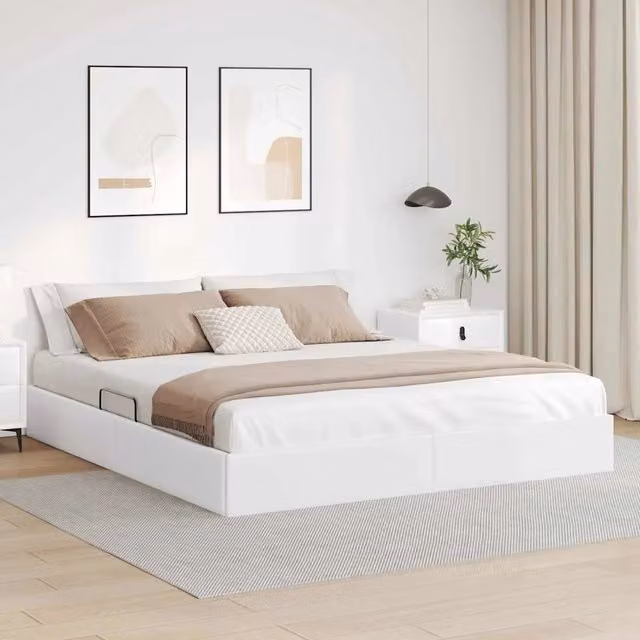 Letto con Contenitore Bianco 193 x 203 cm Similpelle 3369977