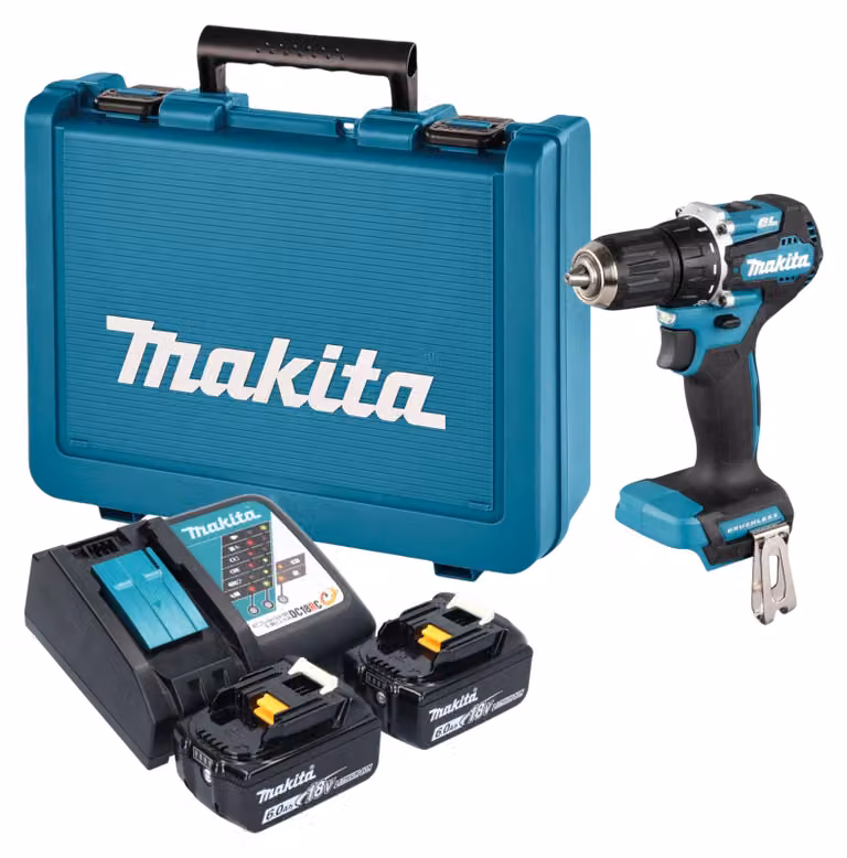 Trapano avvitatore a batteria Makita DDF 487 RGE 18 V 40 Nm brushless + 2 batterie da 6,0 Ah + caricabatterie + valigetta