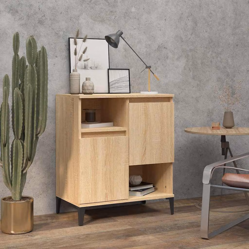 Credenza vidaXL in Legno Multistrato Rovere Sonoma, Colore Marrone e Beige, L 60 cm x P 35 cm x H 70 cm
