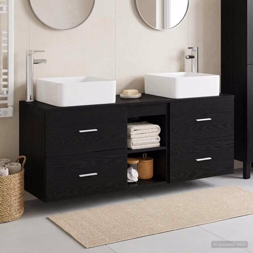 Set di 3 armadi da bagno moderni vidaXL in legno nero opaco L/P/H: 129 x 41 x 80 cm