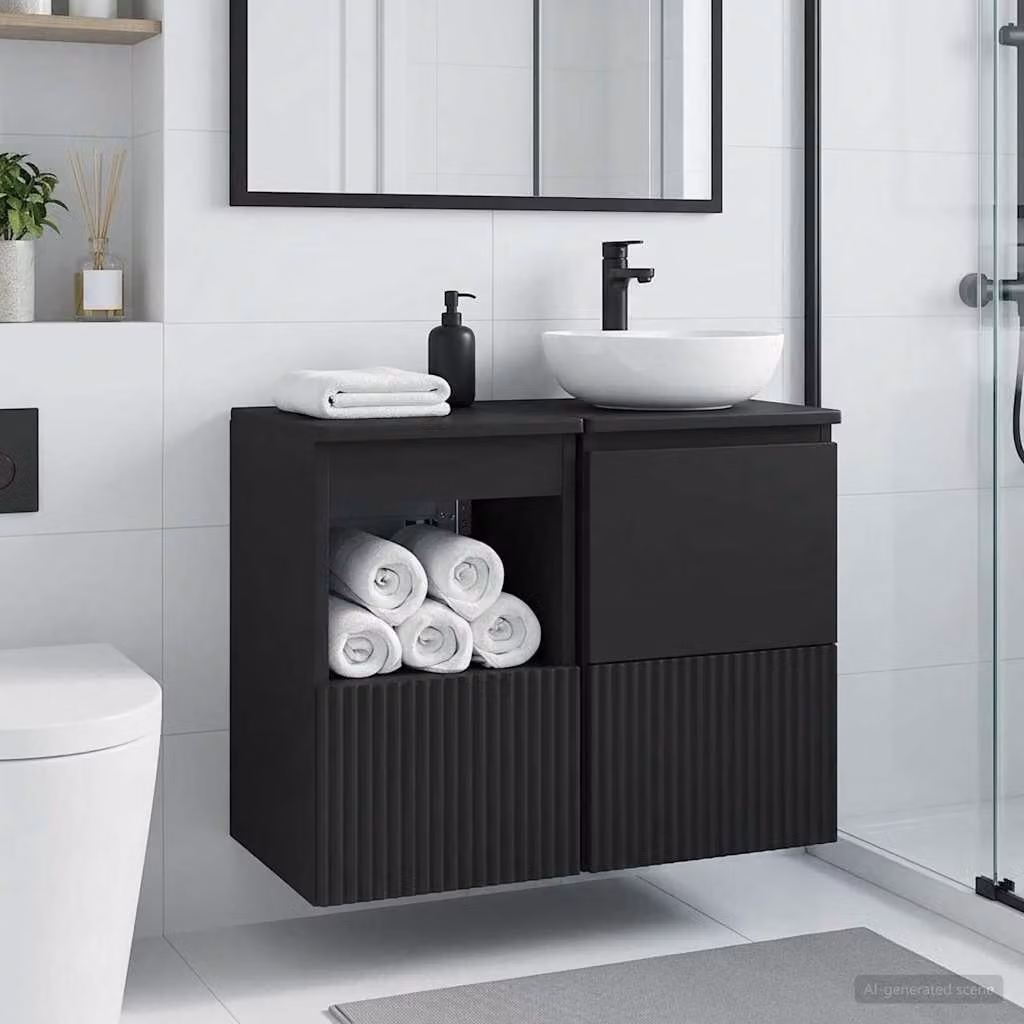 Mobile da bagno vidaXL nero in legno MDF con ante a cerniera e ripiani interni L/P/H: 30 x 44,5 x 50 cm