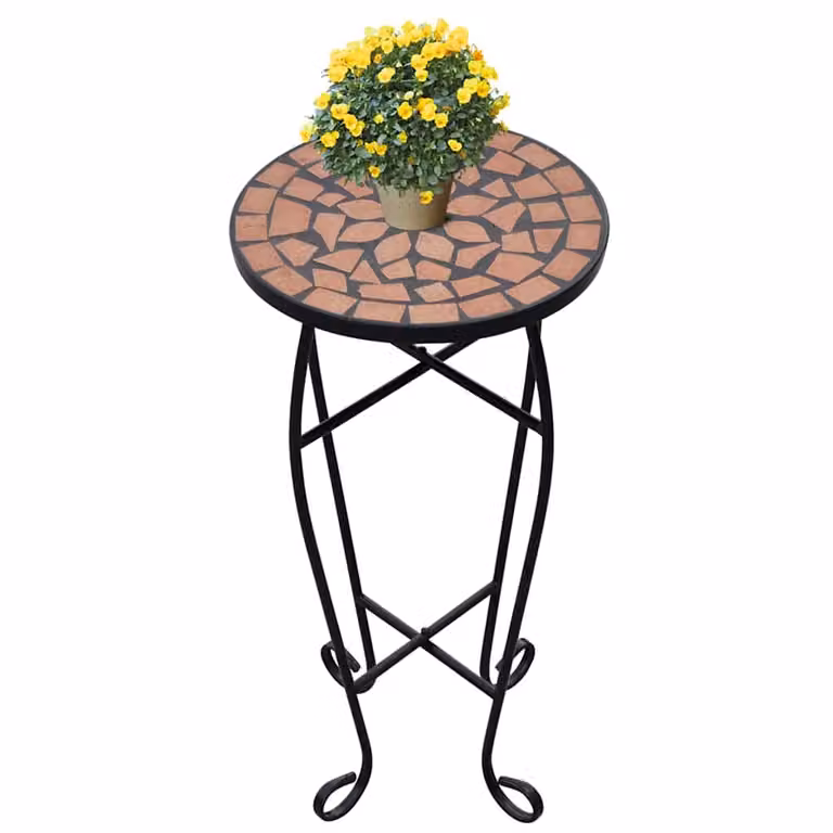vidaXL Tavolino per Piante in Metallo e Ceramica con Mosaico Geometrico Multicolore, L: 60 cm, P: 30 cm, H: 30 cm