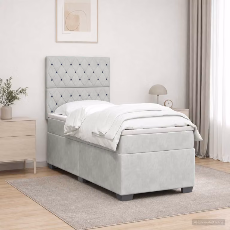 Letto box spring con materasso vidaXL in tessuto grigio chiaro e bianco, con molle a sacco, L 80 x P 200 cm
