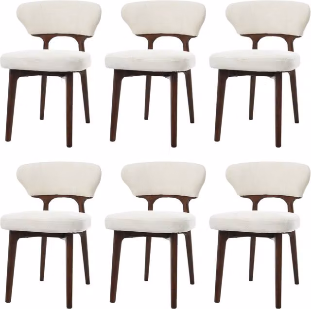 Set di 2 sedie da pranzo in chenille con seduta imbottita e struttura in legno di hevea beige chiaro
