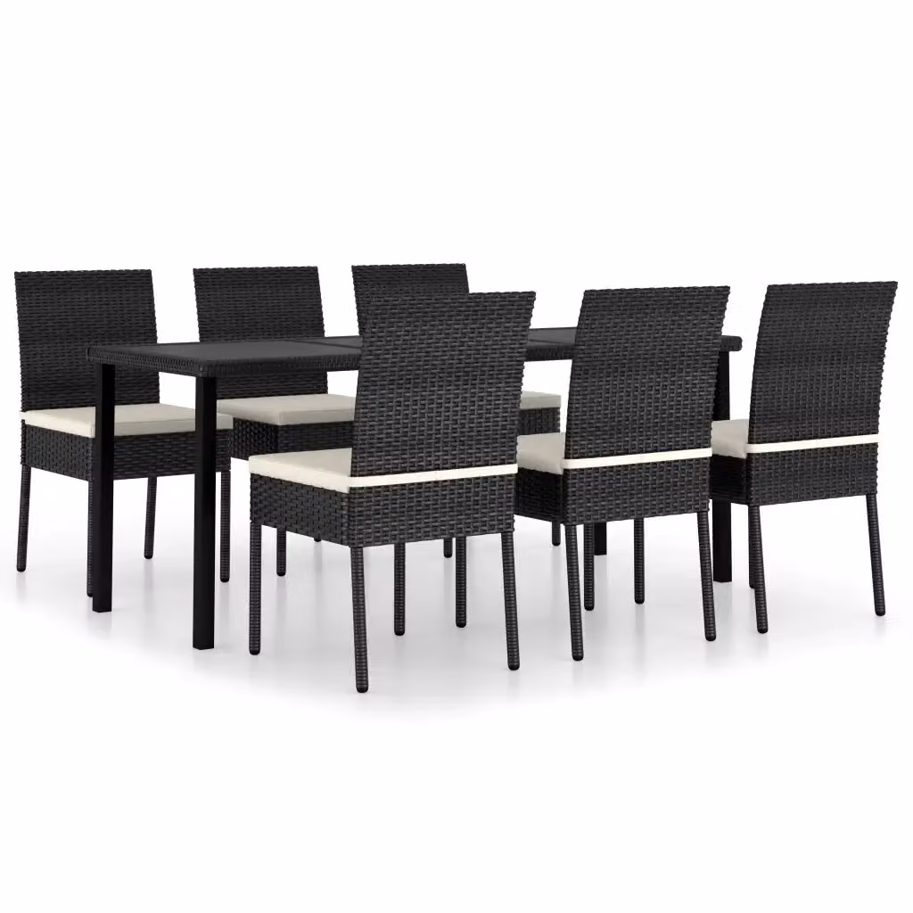 Set da pranzo da giardino vidaXL in 7 pezzi in polyrattan nero e beige con piano in vetro – 2