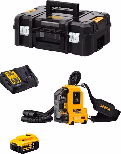 Aspirapolvere DeWalt DWH161P1T Giallo con 1 batteria da 5,0 Ah e caricabatterie DCB115 e sistema TSTAK II