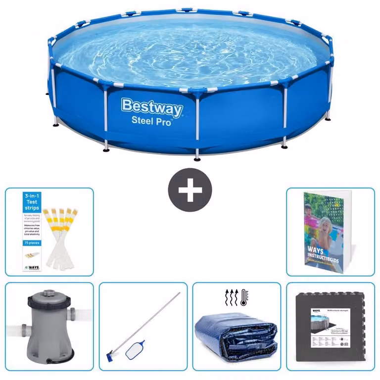 Piscina gonfiabile Bestway Steel Pro, rotonda, dimensioni 366x76 cm, composta da 5 parti, modello S217