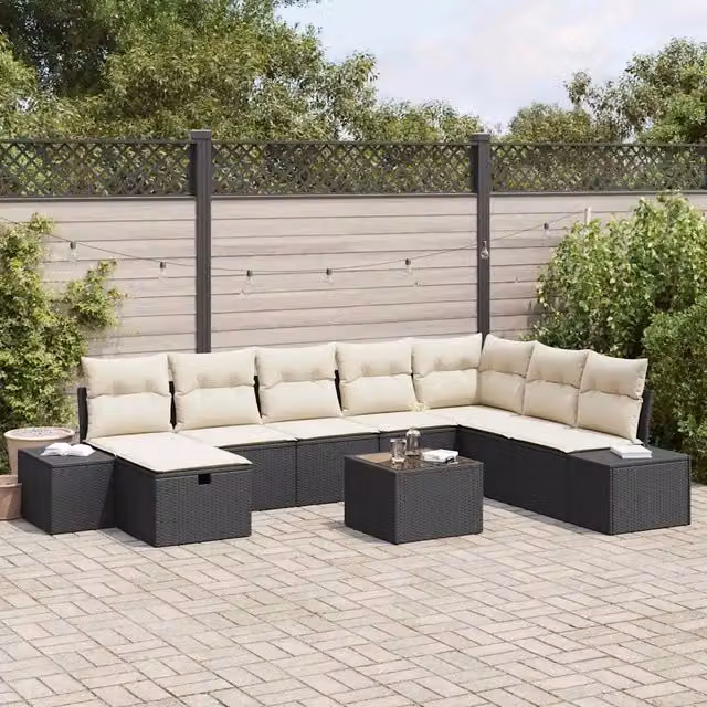 Set Divano da Giardino 9 pz Nero polyrattan 3359436
