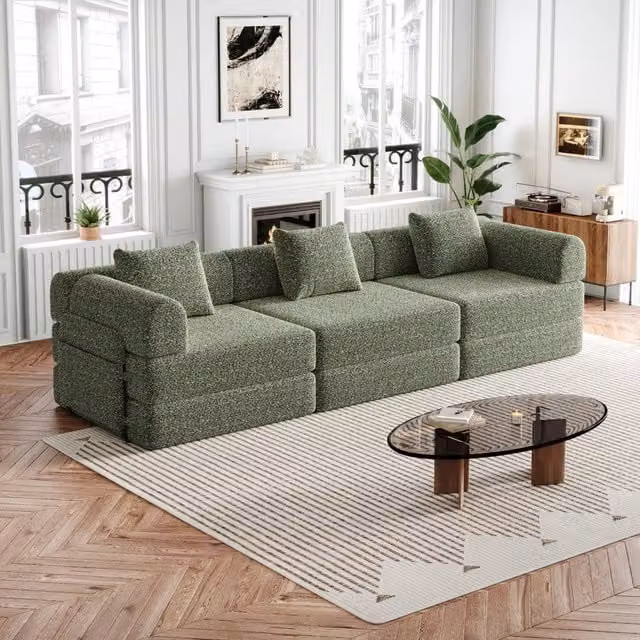Poltrona letto 2 in 1 con vano nell'bracciolo in ciniglia verde