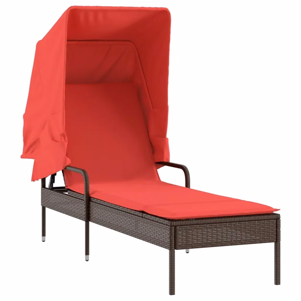 Lettino prendisole con baldacchino vidaXL in Polyrattan marrone con cuscini in tessuto resistente ai raggi UV e poggiatesta regolabile – 2