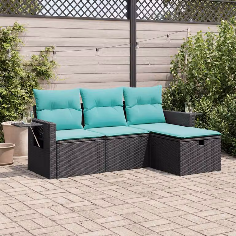 Set di divani da giardino vidaXL composto da 4 pezzi con cuscini in polyrattan e metallo colore nero