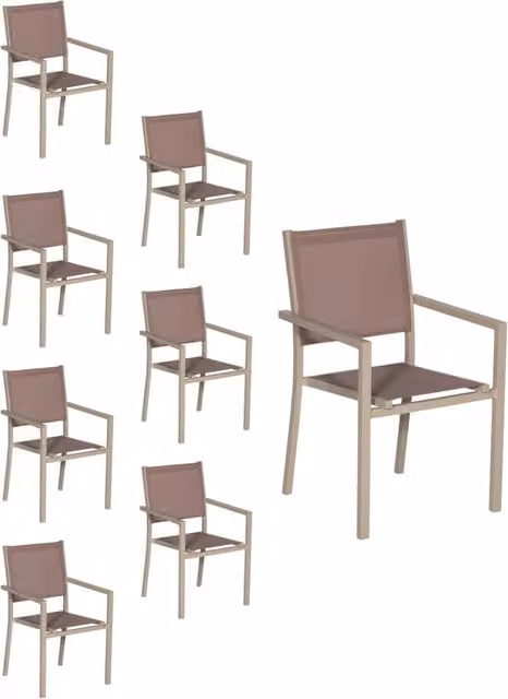Set di 8 sedie in alluminio tortora - textilene tortora