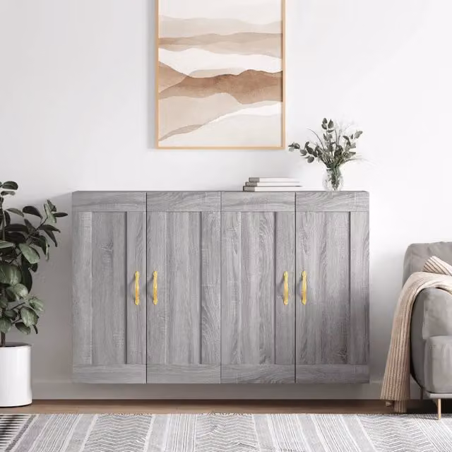 Set di 2 armadietti da parete vidaXL in legno e metallo, colore grigio opaco, ideali per il bagno