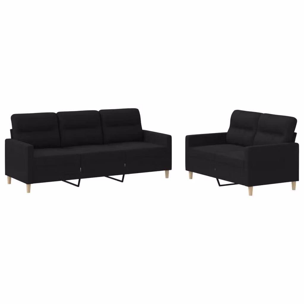vidaXL Set di Divani 2 pz Moderno in Tessuto Nero con Cuscini per Soggiorno – 2