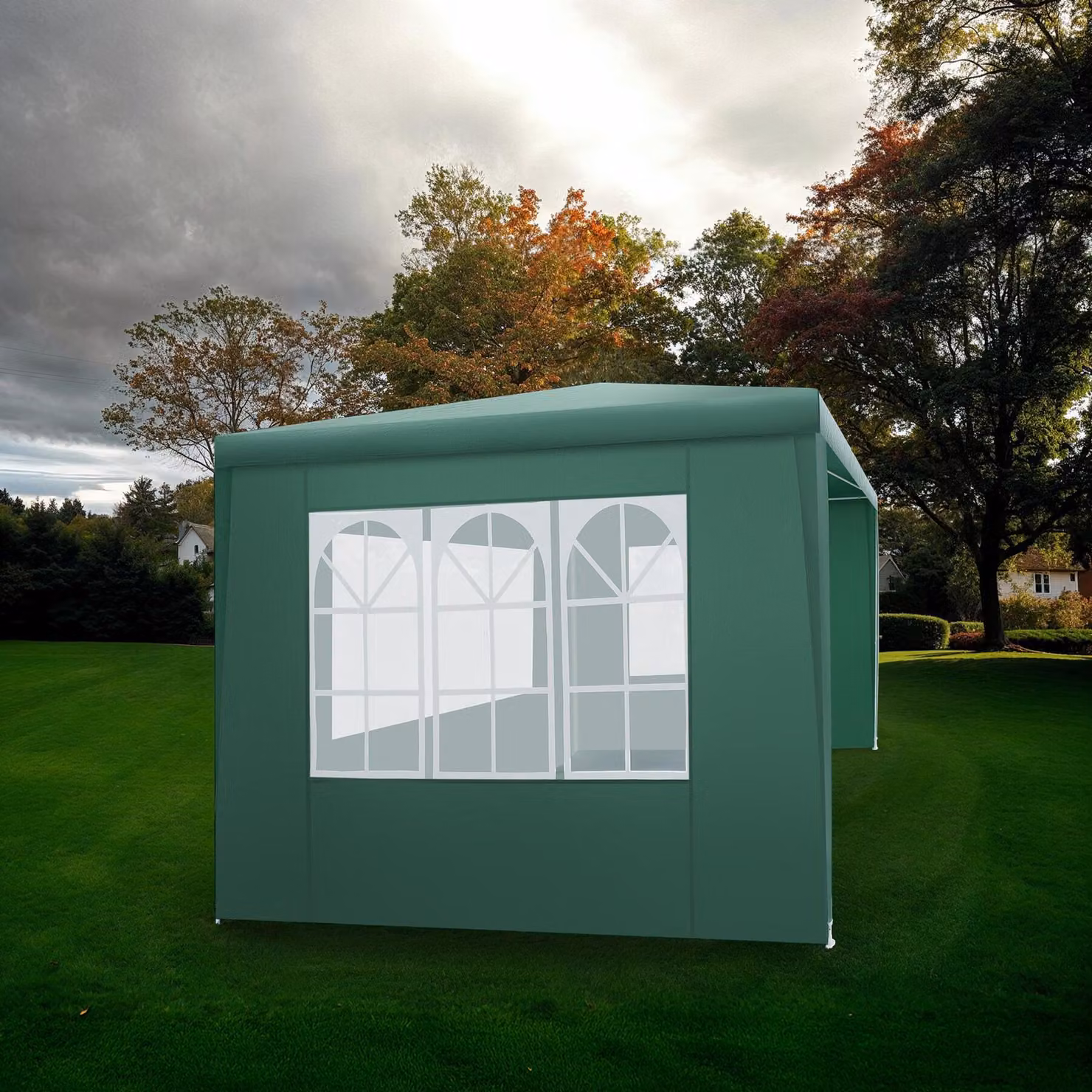 Padiglione Barinas tectake verde impermeabile con 3 pannelli laterali e finestre L/P/H: 300 x 300 x 250 cm