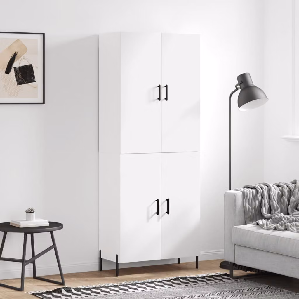 vidaXL Credenza Moderna Bianca con Ante a Battente in Legno e Metallo L: 69,5 cm, P: 34 cm, H: 180 cm