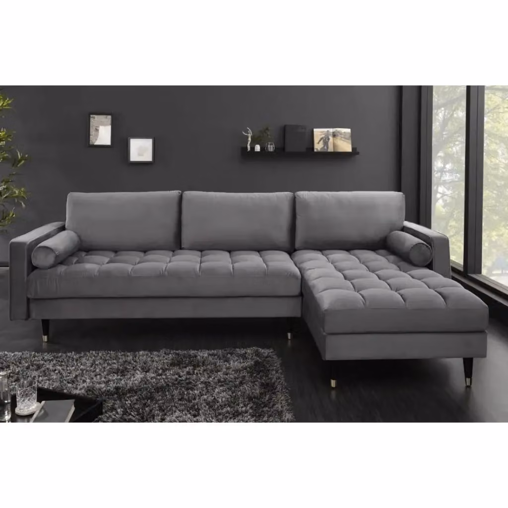 Divano ad angolo KOLIRI Meublorama grigio, design moderno in velluto con struttura in legno massiccio, 4 posti, angolo destro – 2