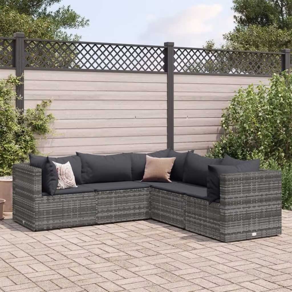 Maison Exclusive - Set da giardino 5 pezzi con cuscini grigio in polyrattan