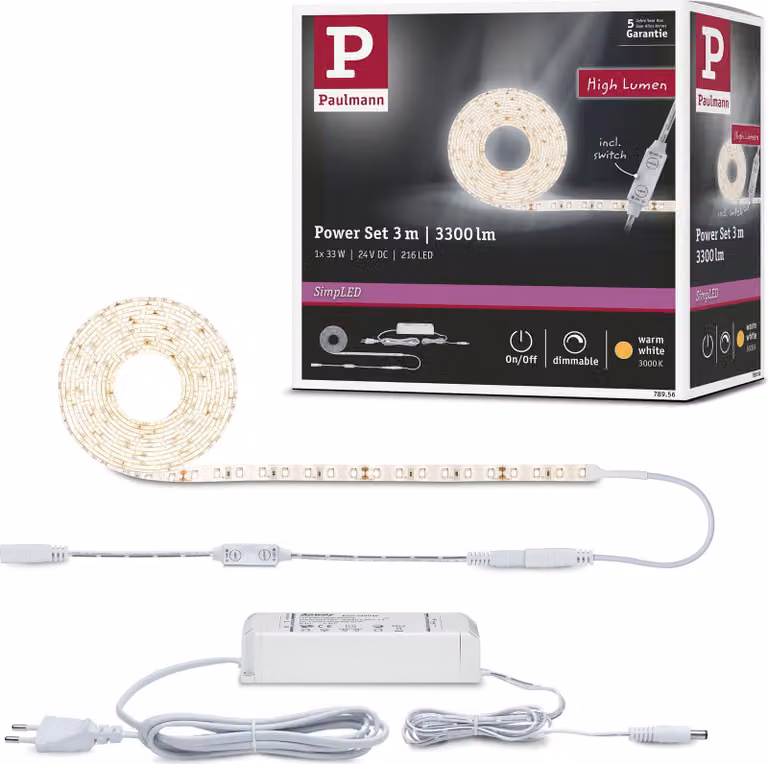 Paulmann SimpLED Power LED Strip bianco caldo set completo