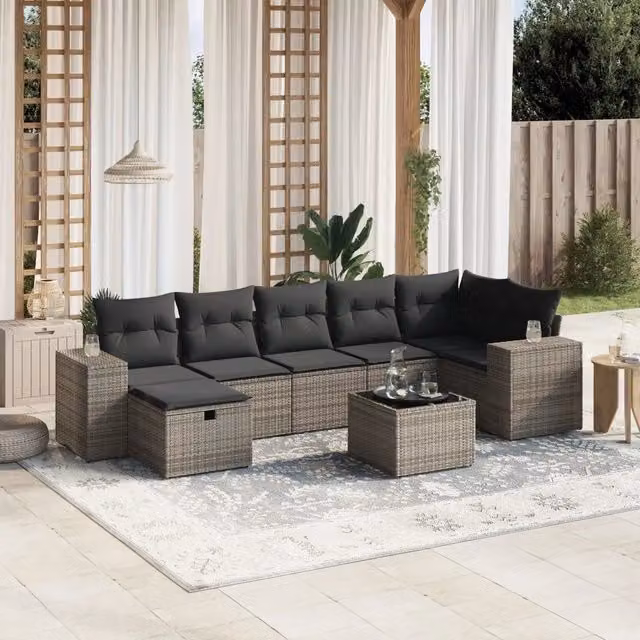 Set Divano da Giardino 8 pz con Cuscini Grigio in Polyrattan 3264446