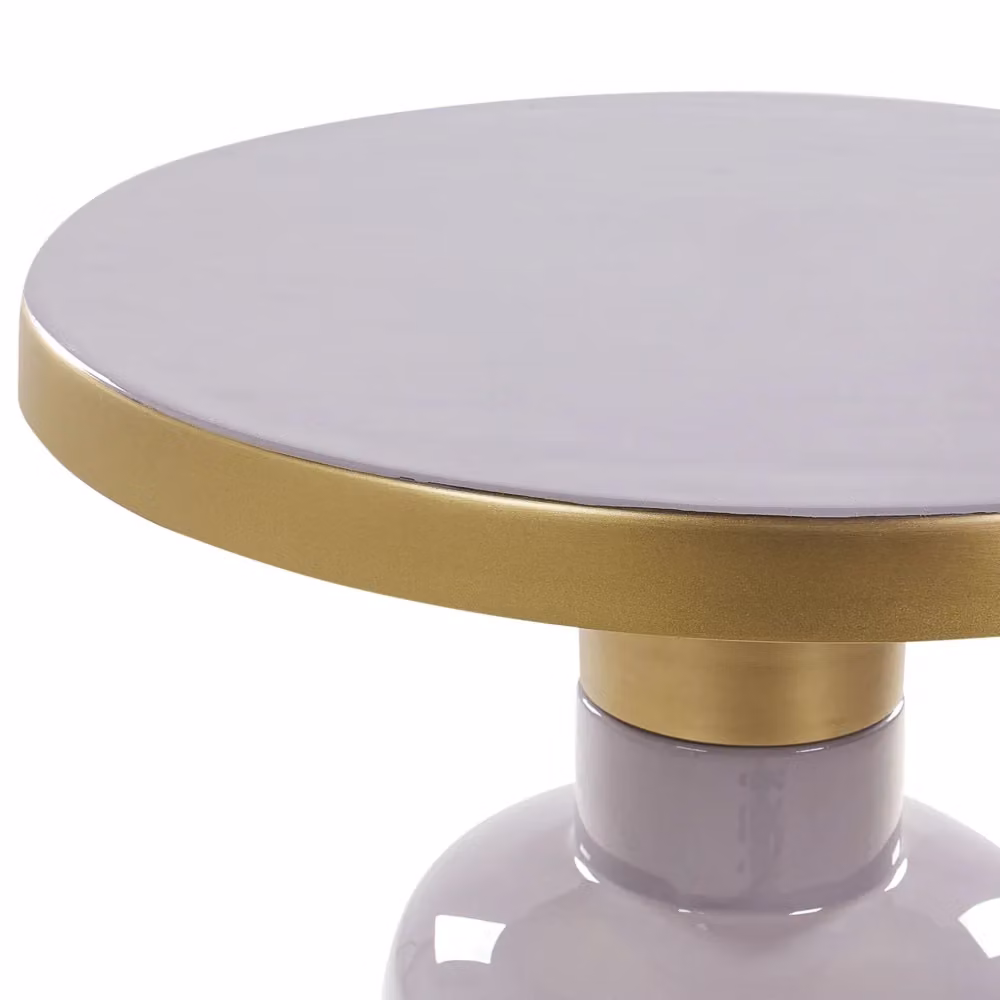 Tavolino da caffè rotondo Beliani in metallo con finitura lucida oro e viola per soggiorno o camera da letto – 2