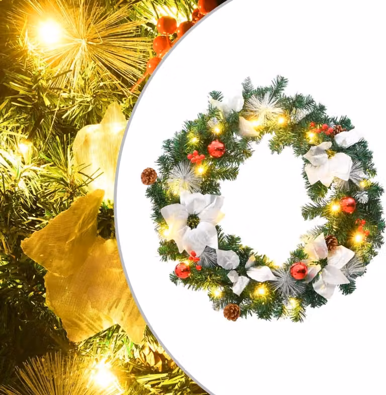 The Living Store Ghirlanda di Natale con luci LED verde 60 cm PVC