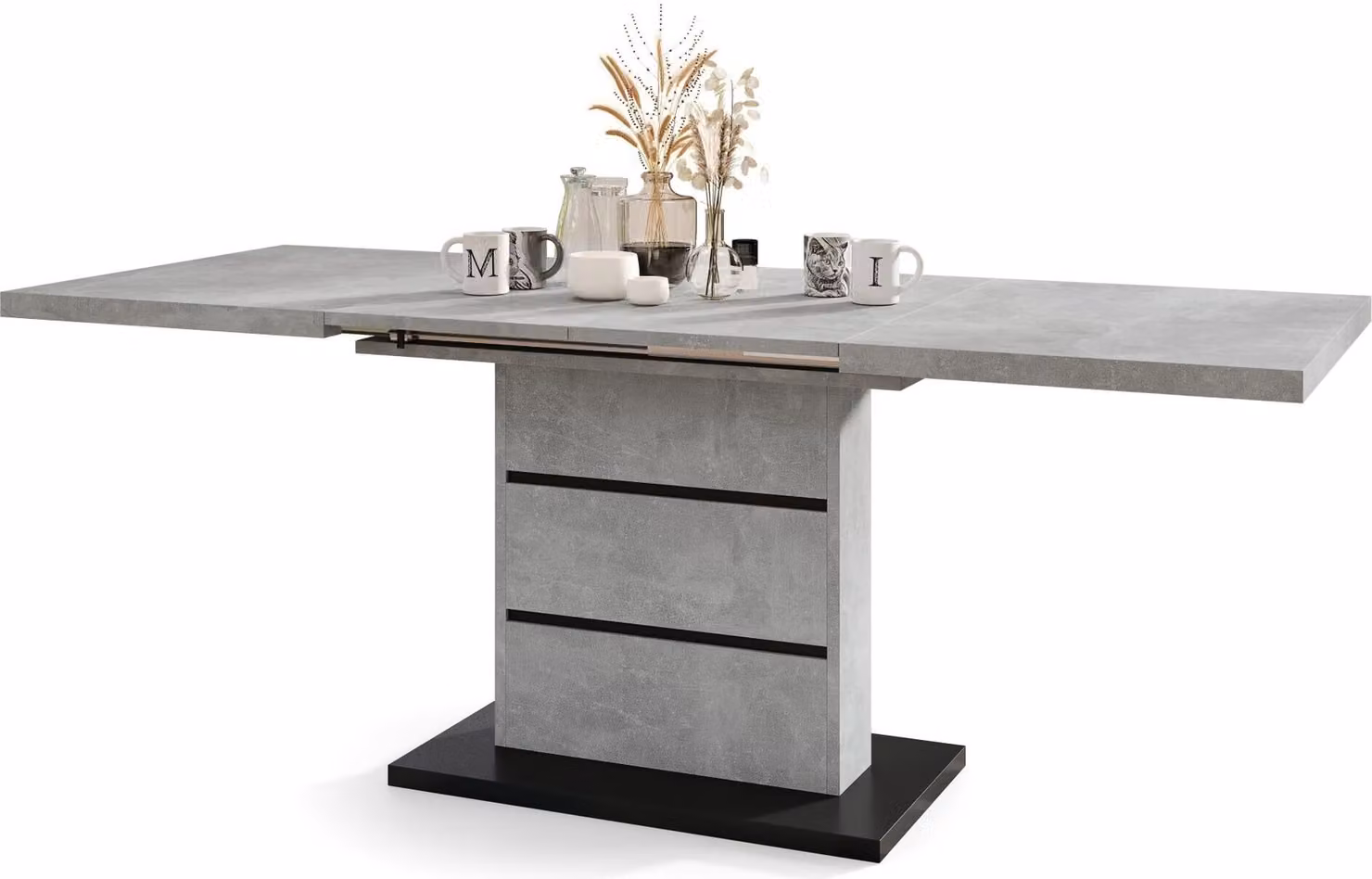 Tavolino All4All modello Pino, tavolino da soggiorno, tavolino da caffè, tavolo con piano aggiuntivo, tavolino di servizio, struttura in metallo, dimensioni 120x80 cm, colore: grigio chiaro (effetto cemento) e nero
