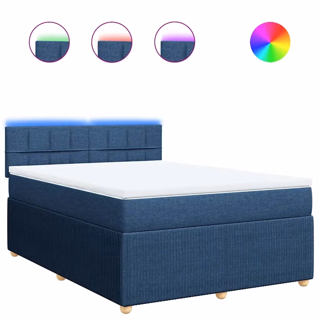 Letto Ibrido Moderno vidaXL con Materasso Blu e Bianco in Tessuto, L/P: 160 x 200 cm – 2