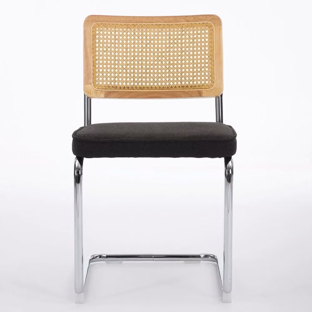 Set di 2 sedie da pranzo Minimal nere con rivestimento in velluto, schienale in rattan e base in metallo dal design moderno – 2