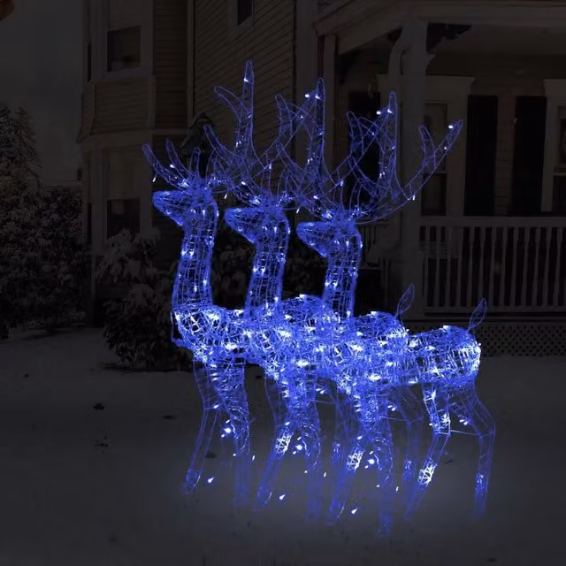 Set di 3 decorazioni natalizie a forma di renna con illuminazione LED blu di vidaXL, Altezza: 128 cm