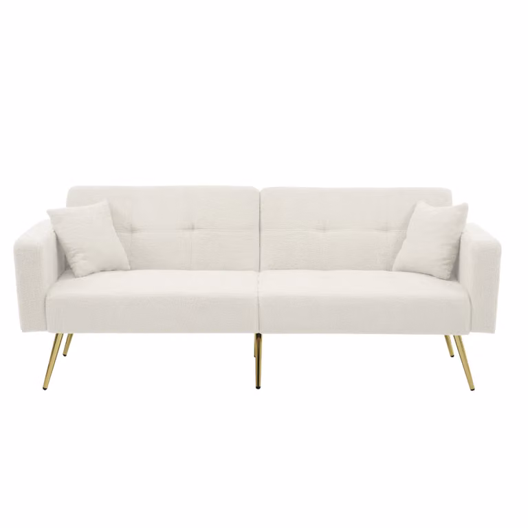 Abrihome Divano letto a 3 posti con superficie di appoggio 175 × 90 cm, letto per ospiti Divano letto con cuscini e schienale regolabile, bianco