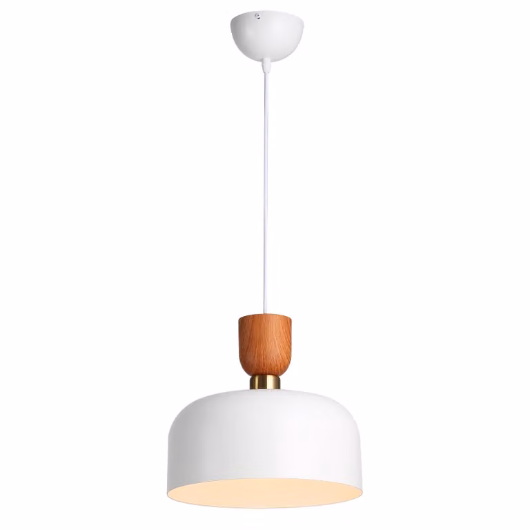 Moderna lampada a sospensione nordica 30 cm - Metallo bianco con effetto legno, regolabile in altezza, presa E27, cucina o sala da pranzo