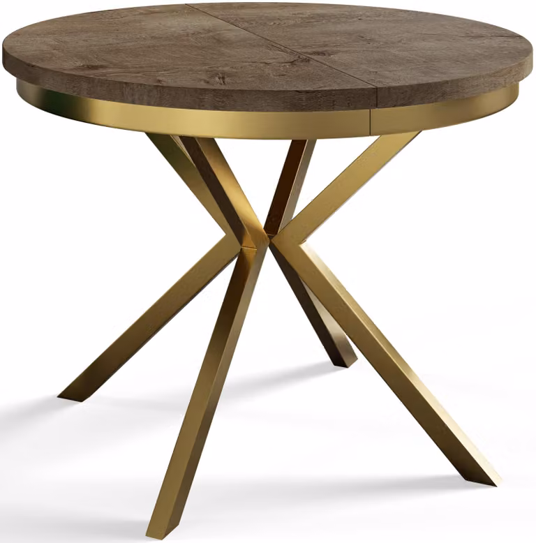 Alpi Moebel, Tavolo da Pranzo Rotondo, Tavolo da Cucina Allungabile, Diamentro: 120-200 cm, Gambe in metallo Dorate, Lefkas, Collezione Bergo