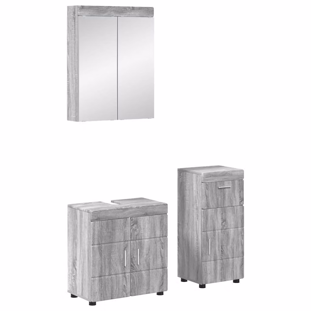 Set di mobili per il bagno moderni vidaXL TULUM in 3 pezzi Grigio Argento con mobile lavabo, pensile con specchio e mobiletto laterale