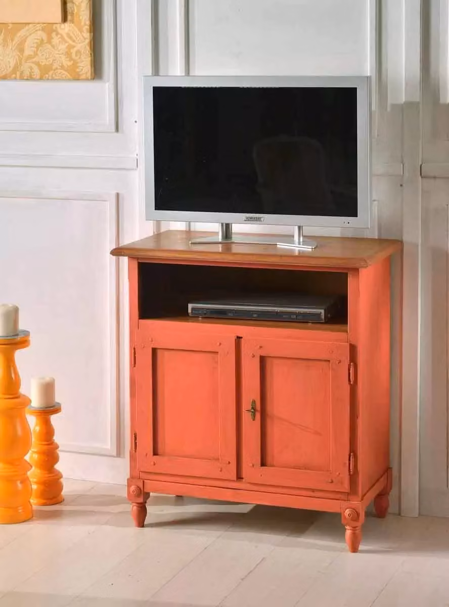 Porta TV in legno stile arte povera arancione anticato/naturale Mobili 2G L: 81 cm, P: 43 cm, H: 94 cm – 2