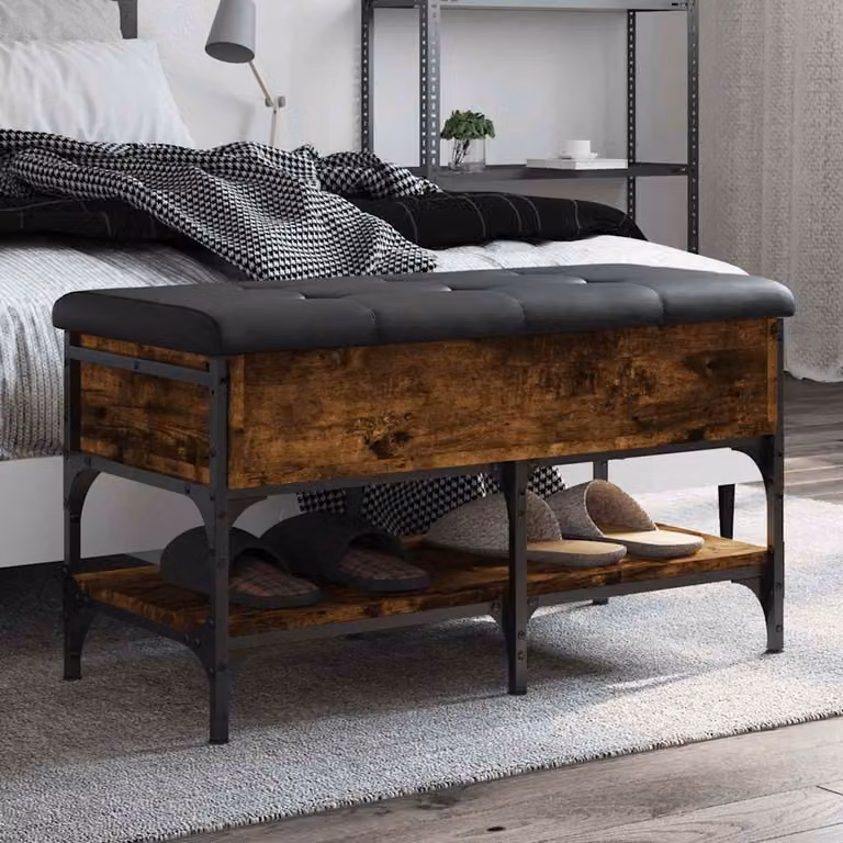 Scarpiera con Panca vidaXL in Stile Industriale, Marrone e Nero, L: 82 cm, P: 42 cm, H: 45 cm