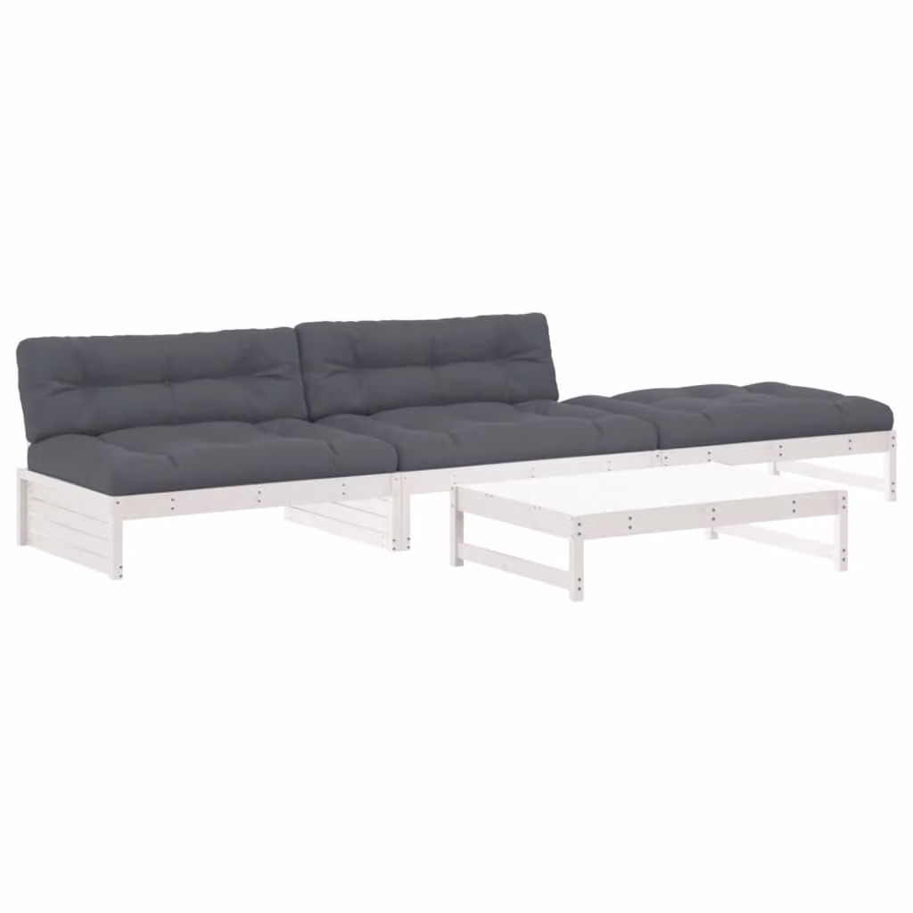 Set Divani da Giardino 4pz con Cuscini in Legno Massello Bianco
