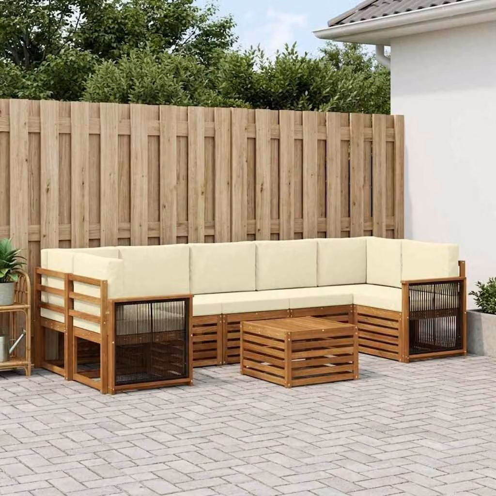 vidaXL Set di divani da esterno 8 pz in legno di acacia con cuscini, colore beige e marrone
